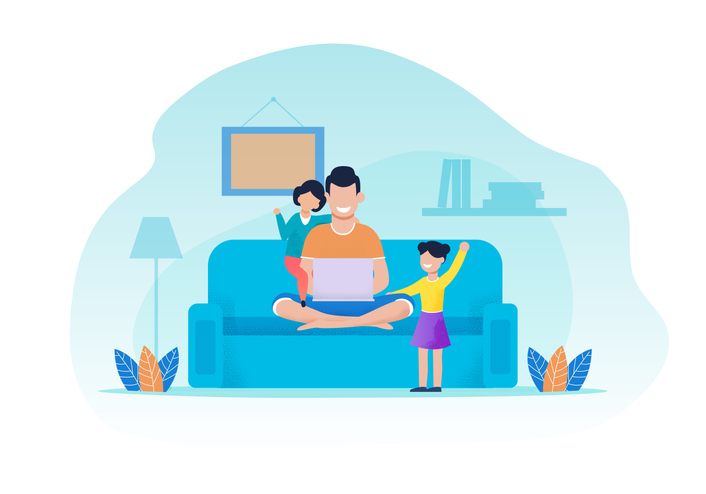 family sitting on couch